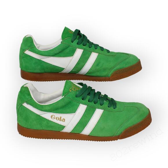 EU 43 Gola Harrier Premium Suede Retro Trainer Sneaker KellyGreen GumSole - Picture 2 of 12